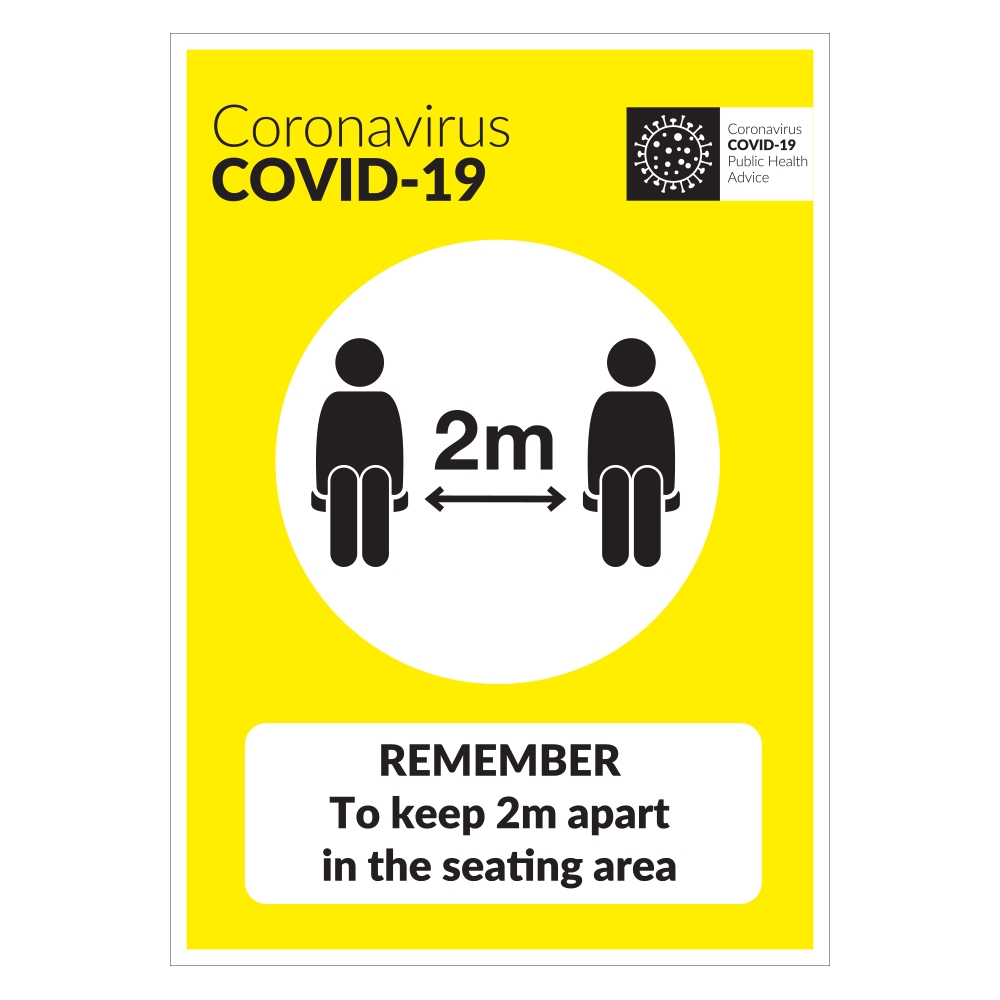 COVID19 Remember To Keep 2m Apart In The Seating Area Sign
